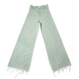 Zara Jeans Womens 4 Mint Green High Rise Wide Leg Raw Hem Boho Coastal Cowgirl